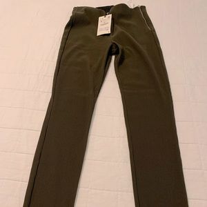 Zara leggings polyester ribbed side zipper elastic waist Medium dark olive green